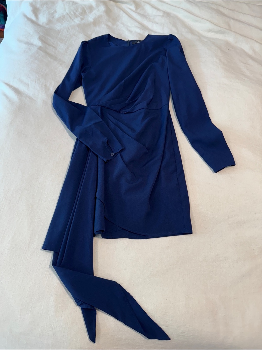 Lulu's Royal Blue Long-Sleeve Draped Wrap Dress